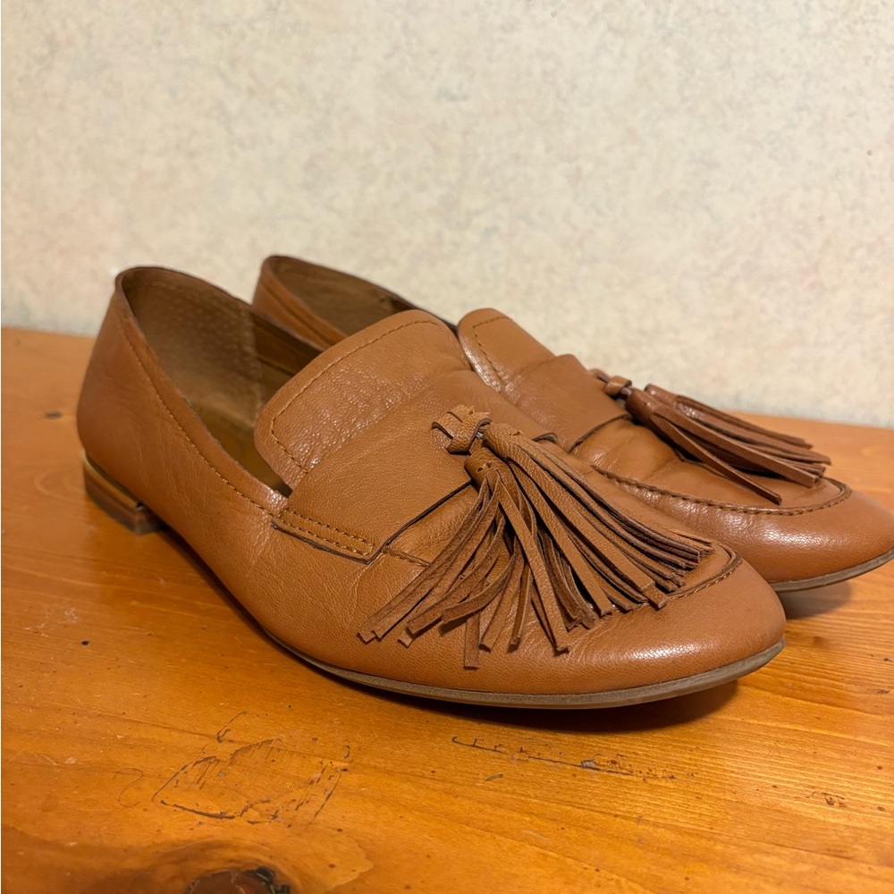 Women’s Franco Sarto Brixley Cognac Brown Leather Tasssle Loafers size 8